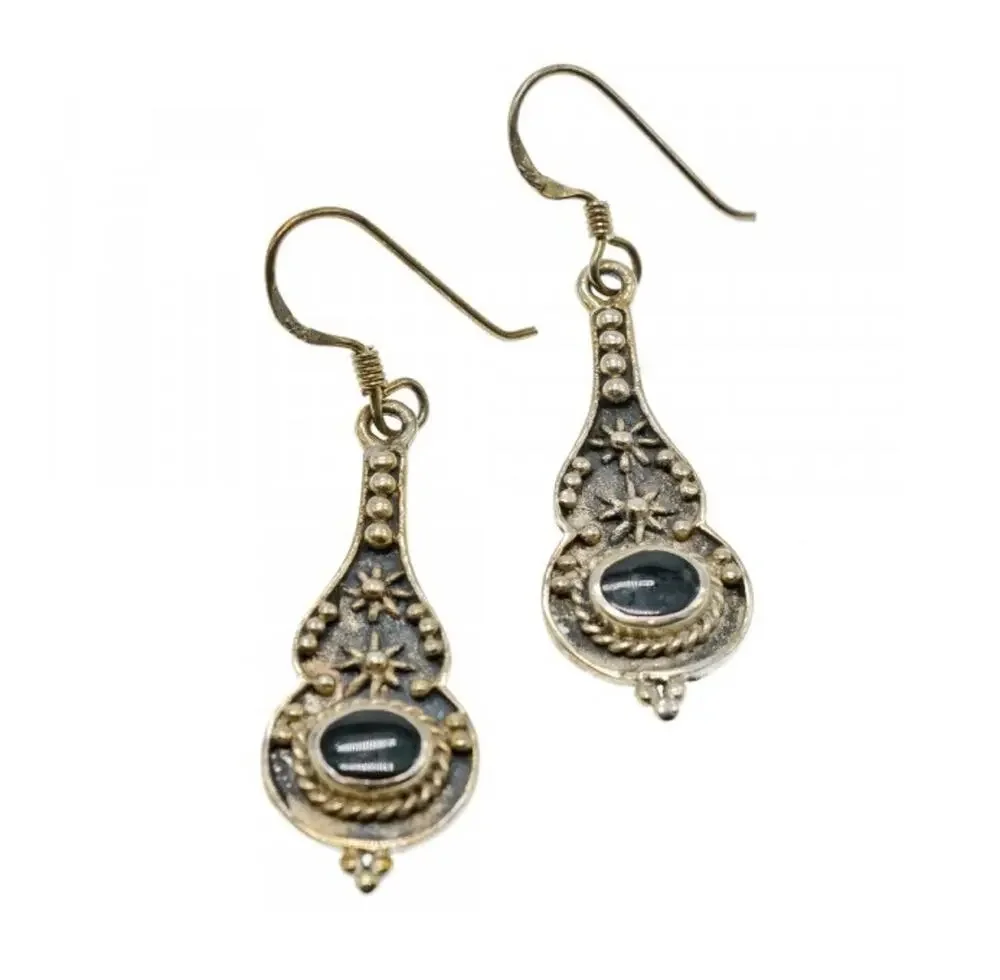 Vintage 925 Sterling Silver Black Onyx Earrings